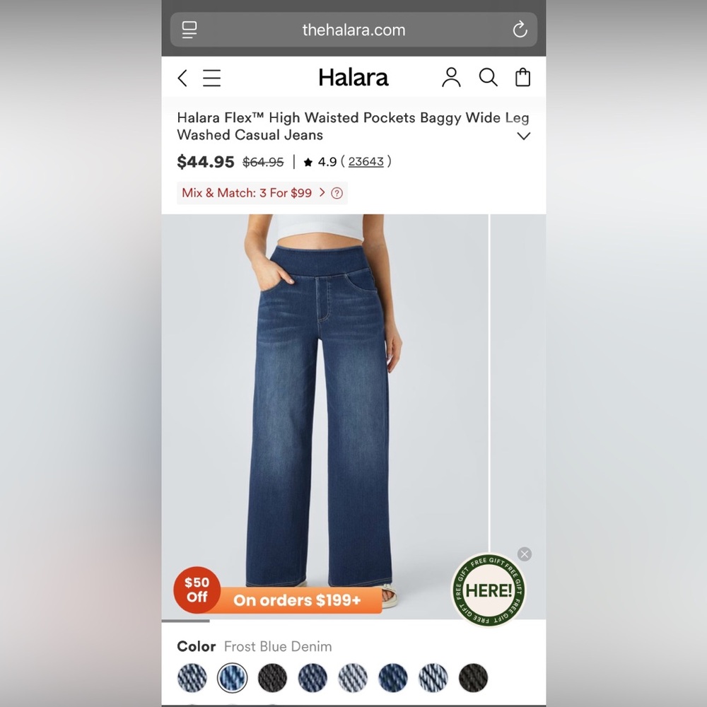 HALARA Frost Blue Wide Leg Jeans